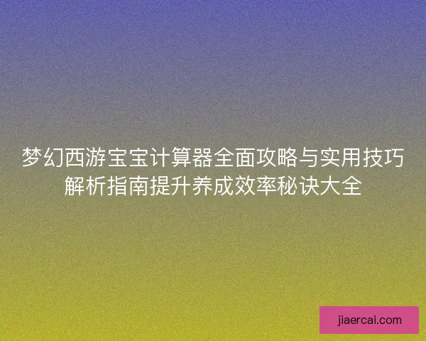 梦幻西游宝宝计算器全面攻略与实用技巧解析指南提升养成效率秘诀大全