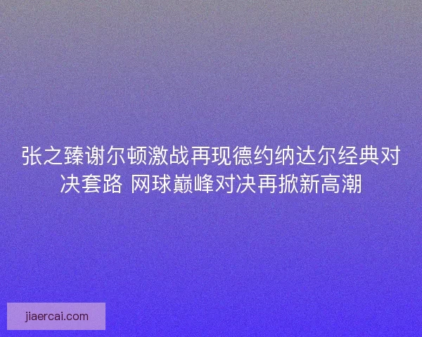 张之臻谢尔顿激战再现德约纳达尔经典对决套路 网球巅峰对决再掀新高潮